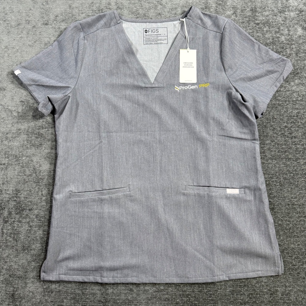 FIGS Casma Three-Pocket Scrub Top Graphite Grey ProGen PRP Logo Womens Large NEW